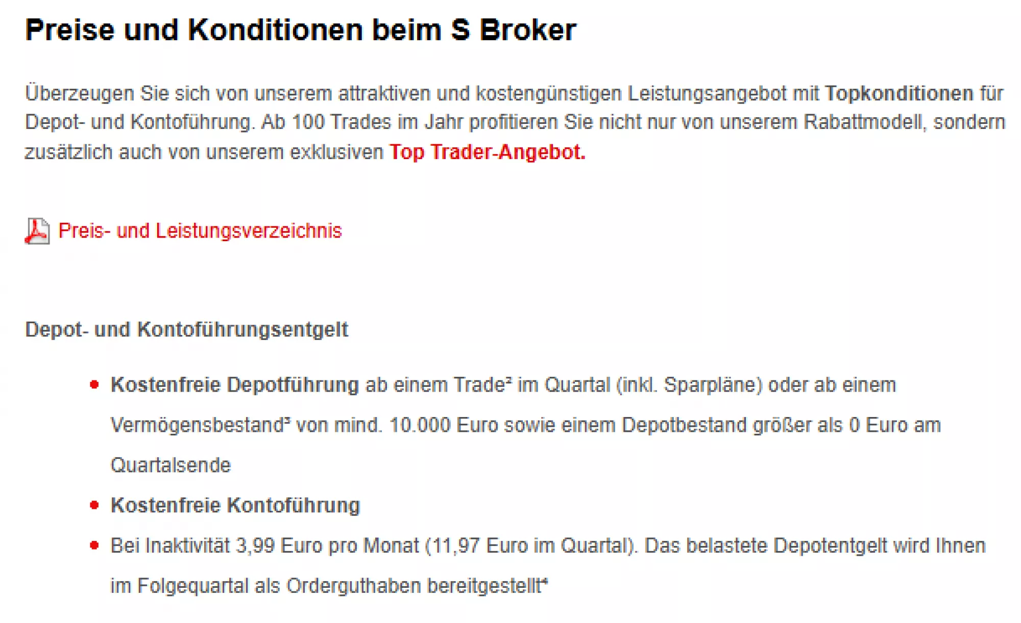 Preise und Konditionen beim S Broker