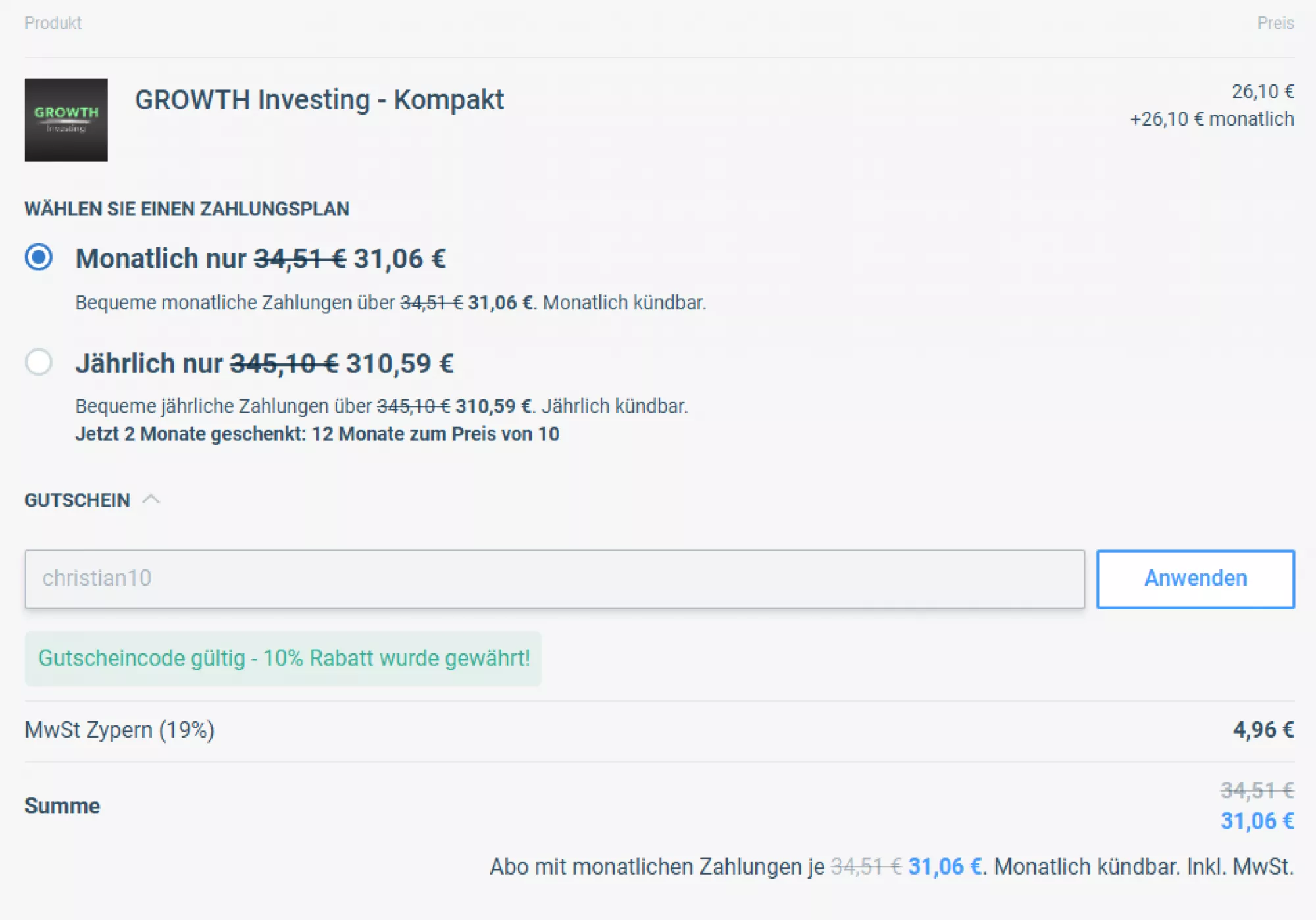 Growth Investing Gutschein